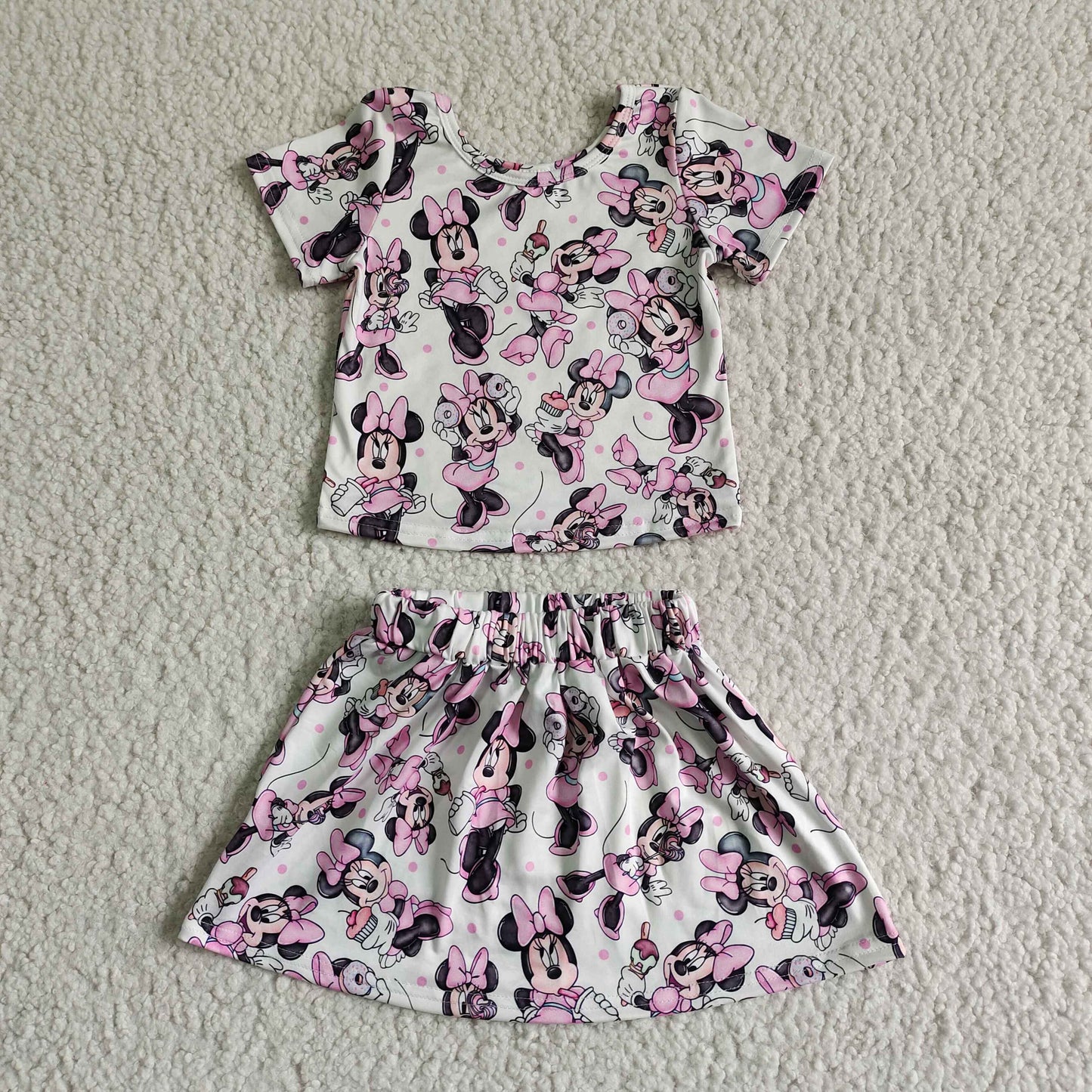 GSD0039 Cartoon Short Sleeve Baby Girls Skirts Set