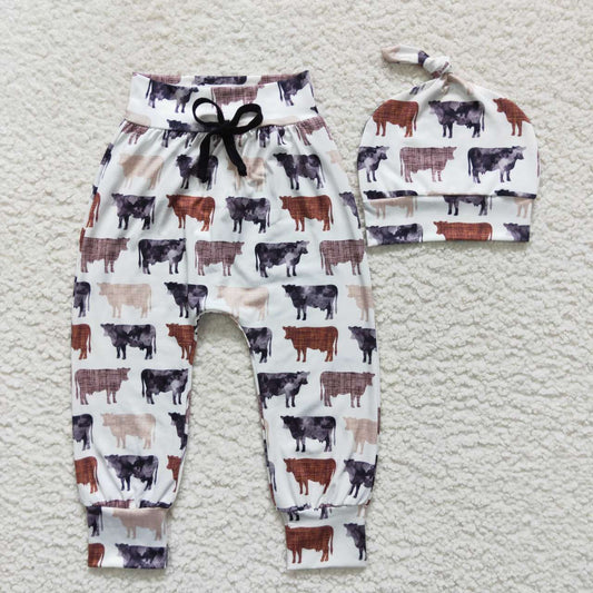 P0272 Farm cow white boys pants whit hat