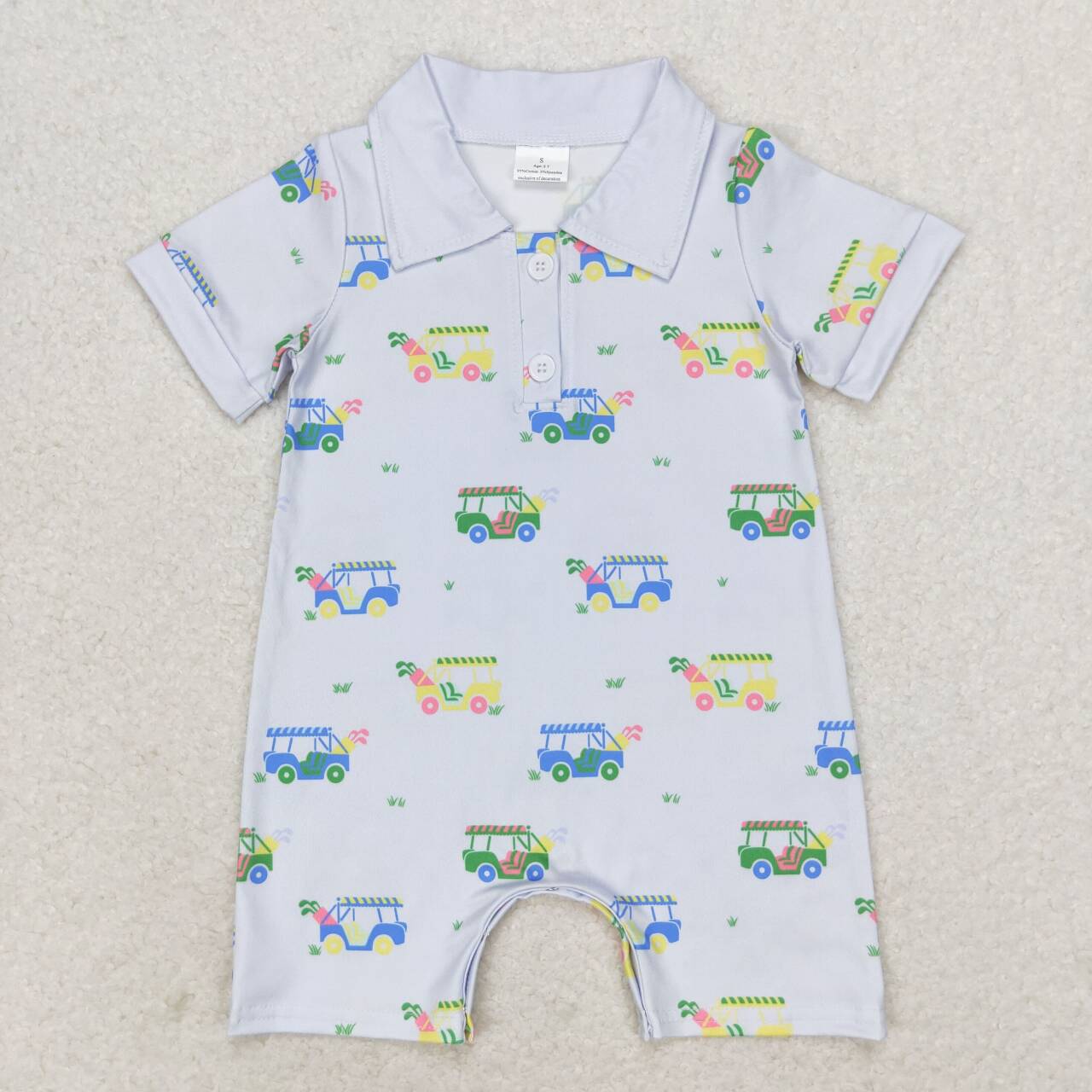 SR0982 Golf Car Blue Short Sleeve Boys Romper