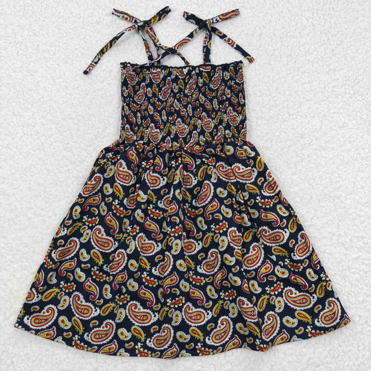 GSD0368 Smocking Stitch Vintage Pattern Black Girls Summer Dress