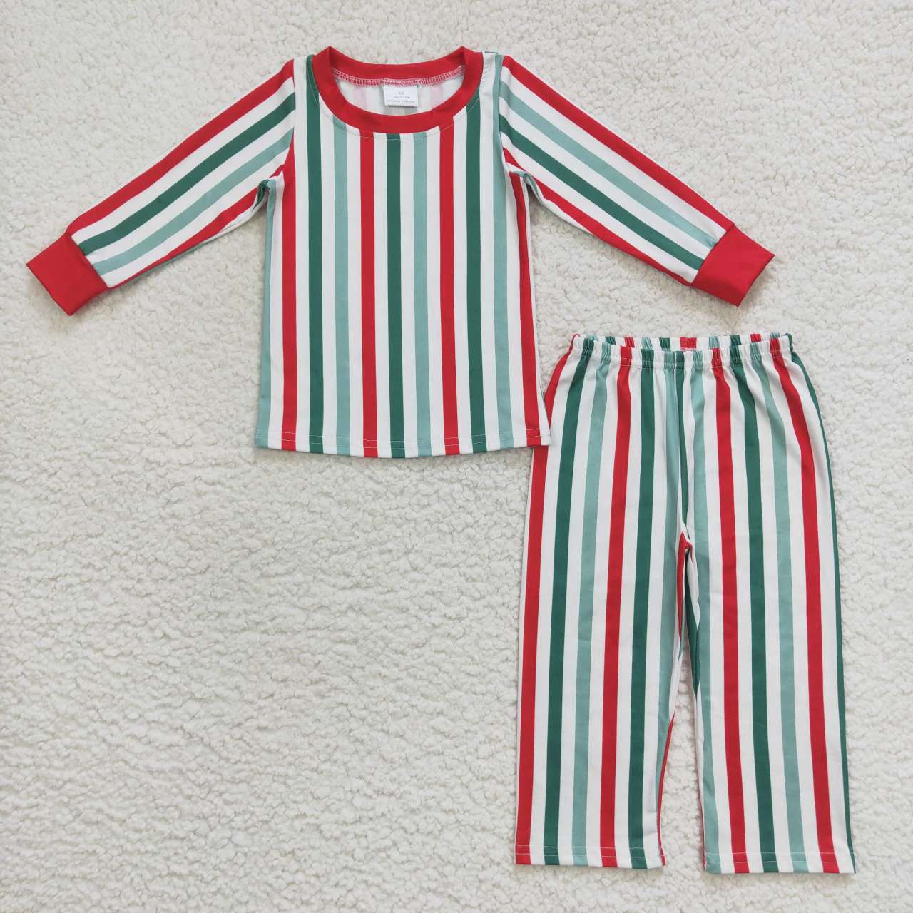 BLP0361 Christmas red & green striped long sleeve boys pajamas