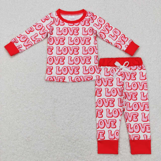 BLP0416 Valentine's Day Love red long sleeve pants kids pajamas