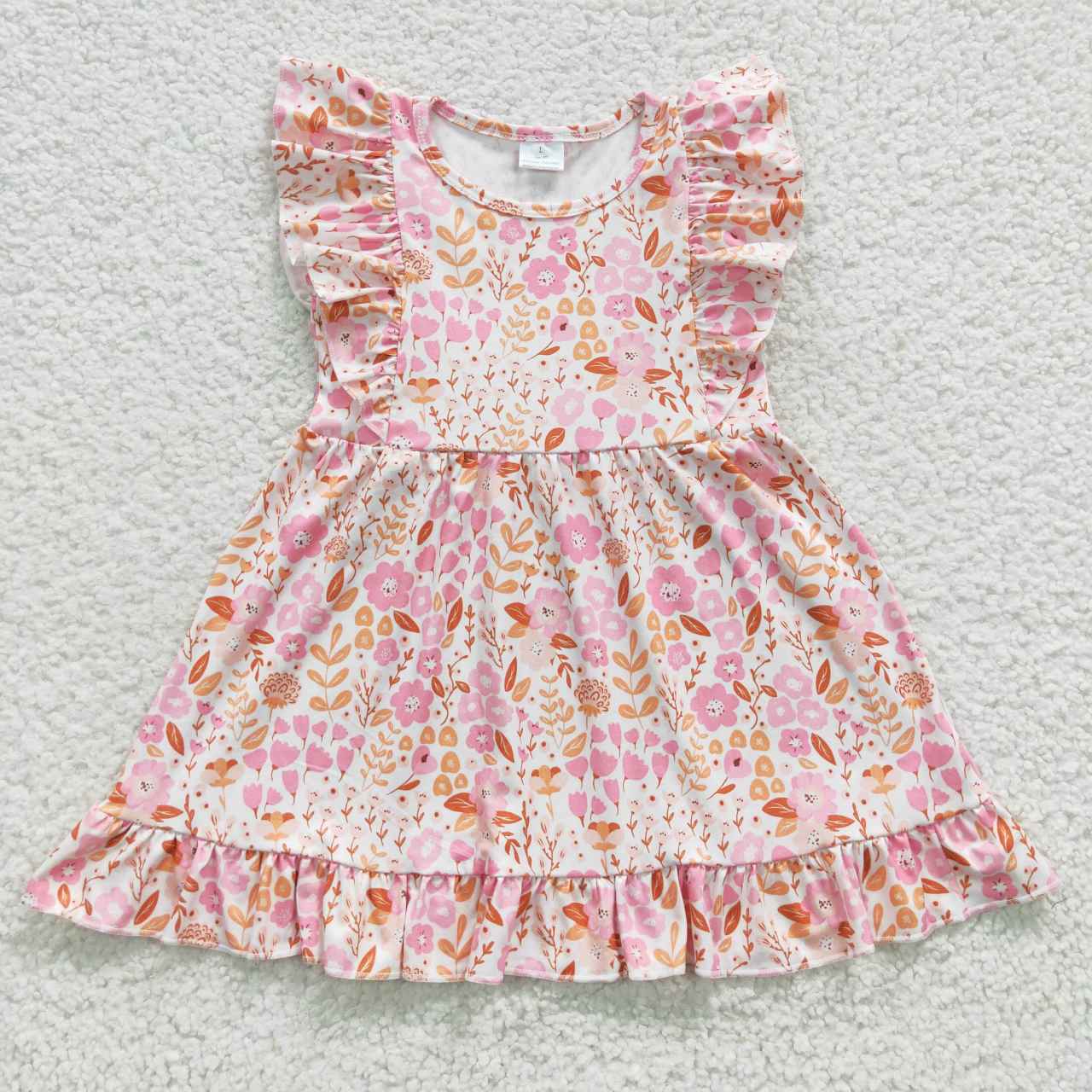 GSD0361 Pink Flowers Flutter Sleeves Girls Summer Dress