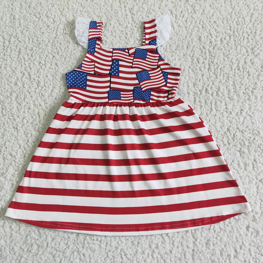 GSD0042 4th Of July Striped Print Baby Girls Dress