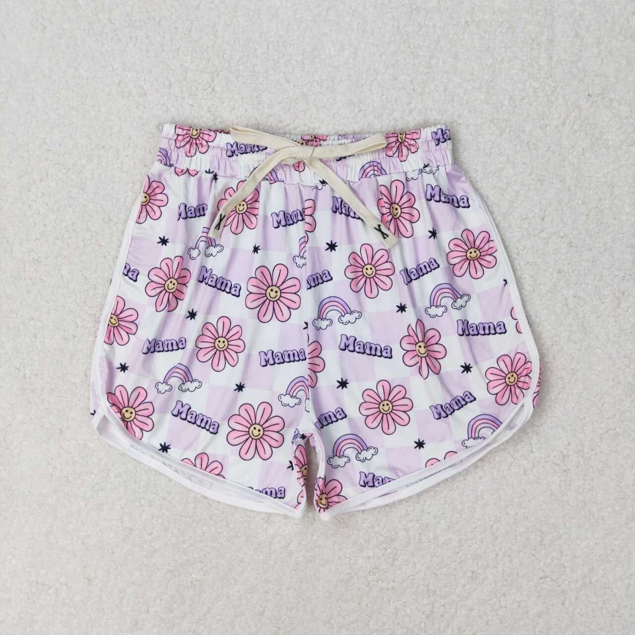 SS0172 Mama Smile Flowers Rainbow Purple Adult Shorts