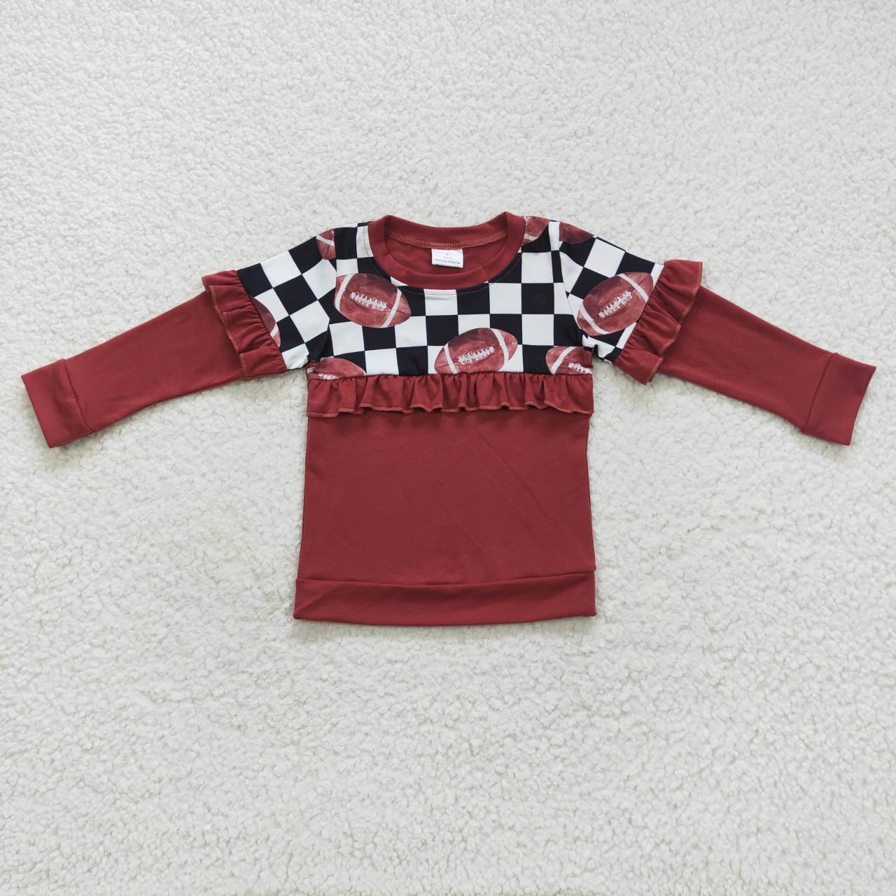 GT0300 Football black plaid brown long sleeve girls top