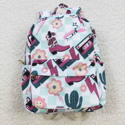 BA0082 Western Pink Boot Flowers Plaid Print Kids Bag