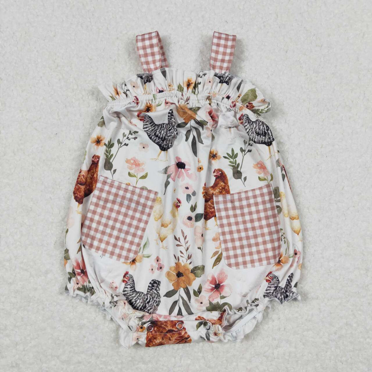 SR1073 Farm cock pink pockets sleeveless girls romper