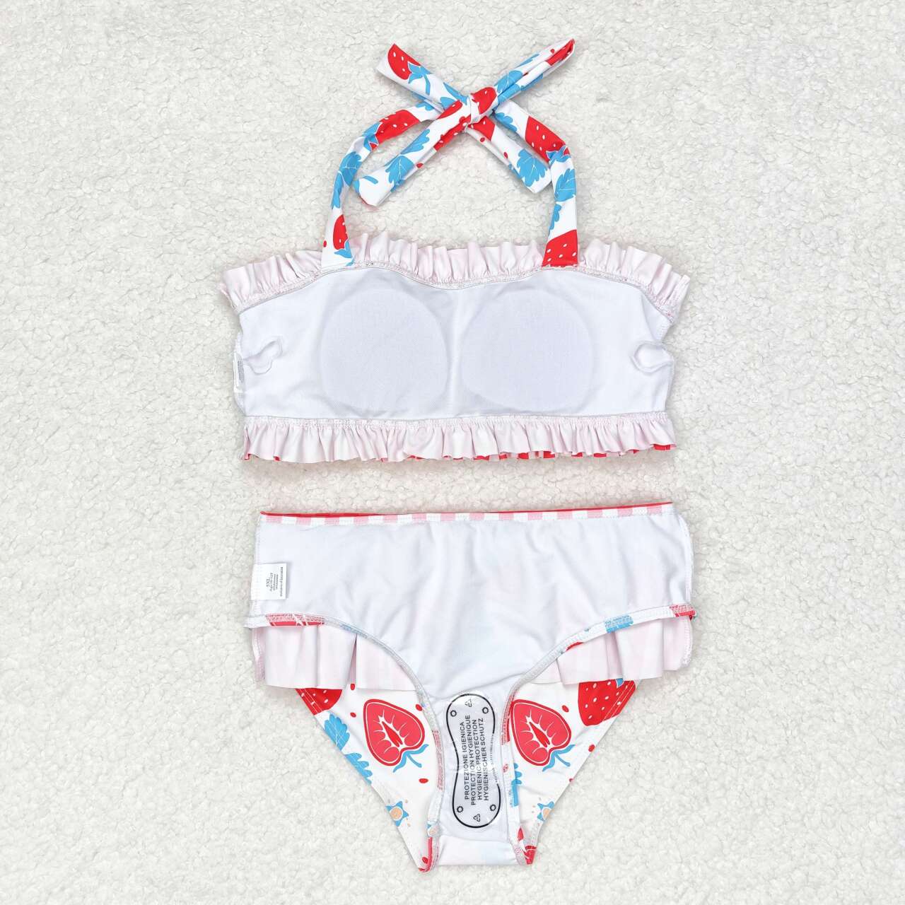 S0316 strawberry checkered lace-up girls swimsuits