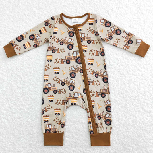 USA SHOP LR0508 New Design Construction Truck Brown Long Sleeve Kids Romper