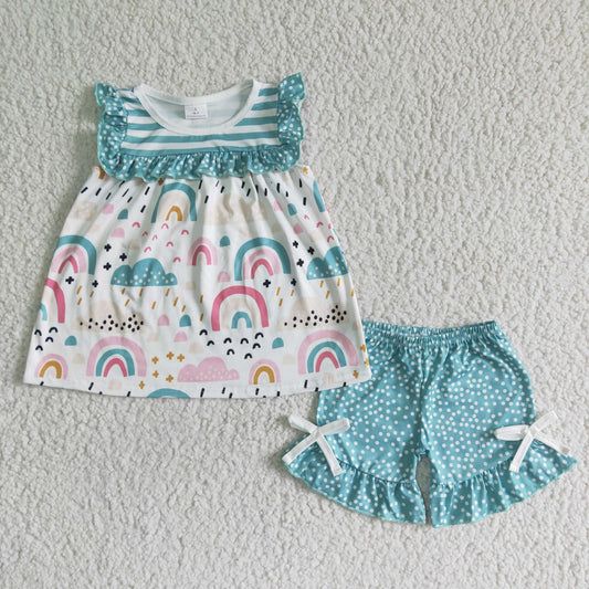 GSSO0047 Rainbow Green Striped Print Girls Outfits