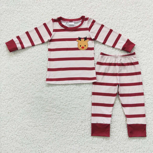 GLP0549 Christmas deer red striped long sleeve pants girls pajamas