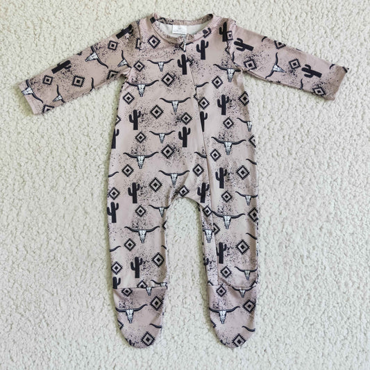 LR0074 Cow cactus Aztec zipper long sleeve boys romper