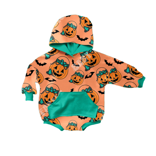 (pre order) LR0288 Halloween Orange Pocket Hoodie Long-sleeve Romper