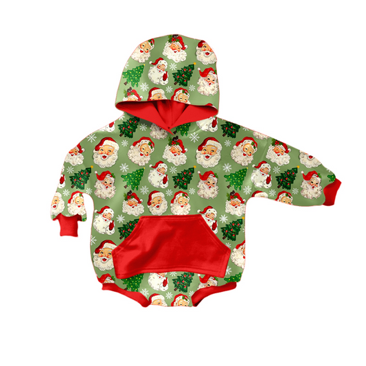 (pre order) LR0289 Merry Christmas Green Pocket Hoodie Long-sleeve Romper