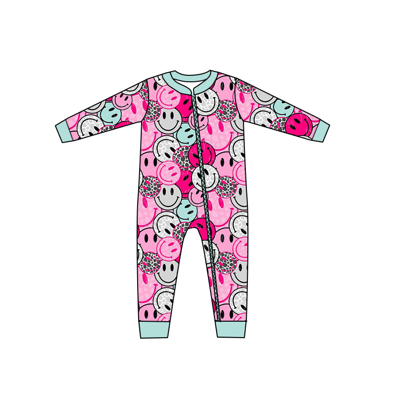 LR0302 Hot Pink Smile Kids Long Sleeve Romper