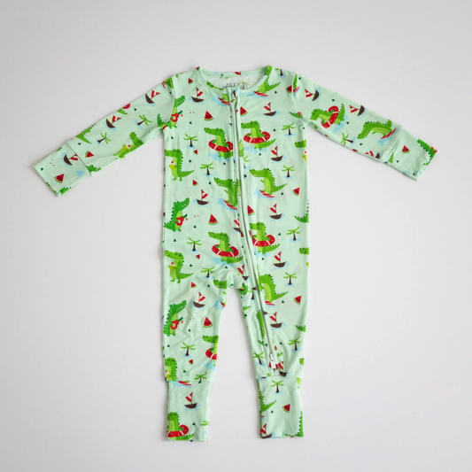 preorder LR0314 Green Cartoon Fish Long Sleeves Boys Romper