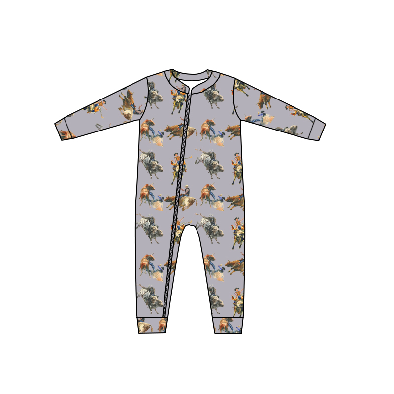 preorder LR0343 Western Horse Riding Blue Long Sleeves Kids Romper