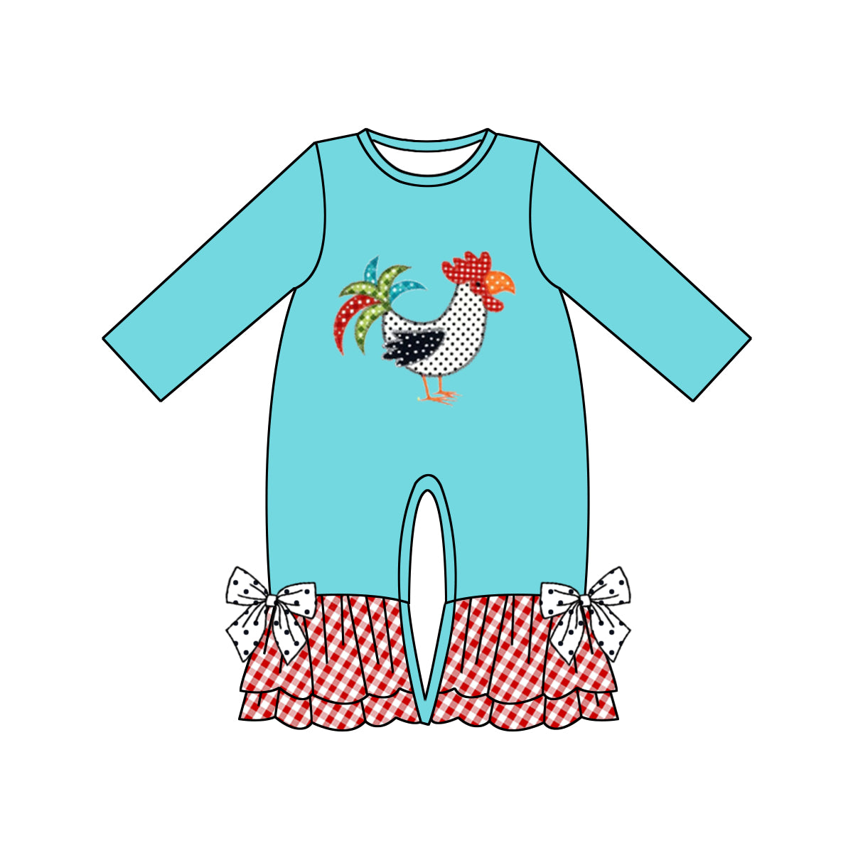 preorder LR0361 Colorful Cock Blue Long Sleeves Girls Romper