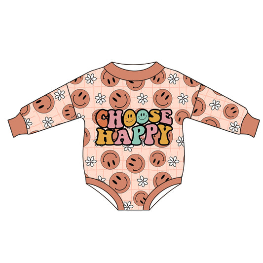 preorder LR0400 Choose Happy Smile Flowers Pink Long Sleeves Kids Romper