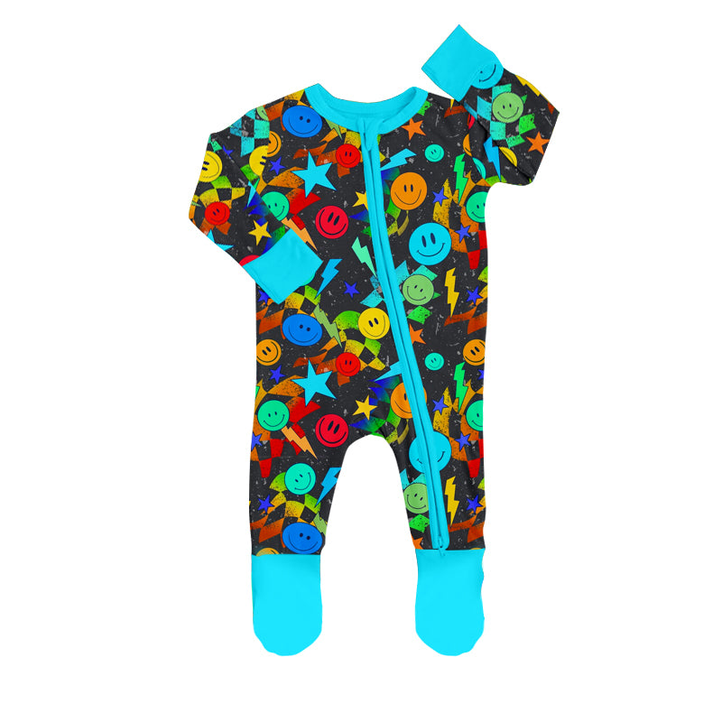 preorder LR0406 Colorful Smile Blue & Black Long Sleeves Kids Romper