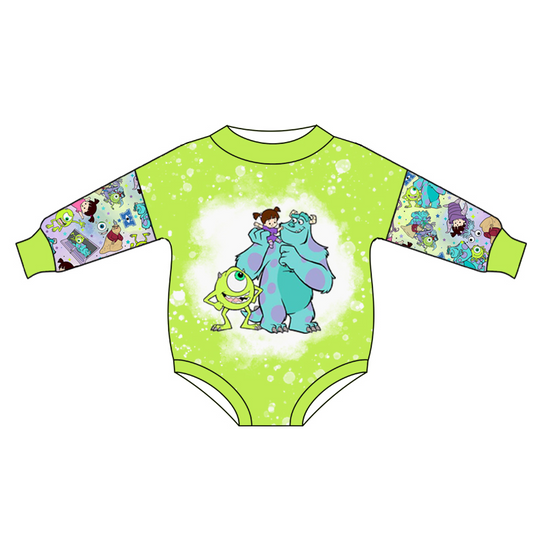 preorder LR0407 Little Girl Monster Green Long Sleeves Girls Romper