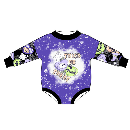 preorder LR0408 Trick Or Treat Spooky Purple Kids Romper