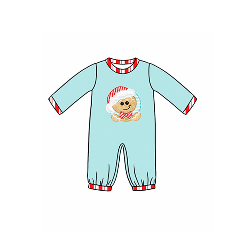 preorder LR0417 Christmas Gingerbread Man Blue Long Sleeves Boys Romper