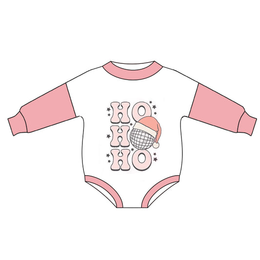 preorder LR0422 Christmas Ho Pink Long Sleeves Girls Romper