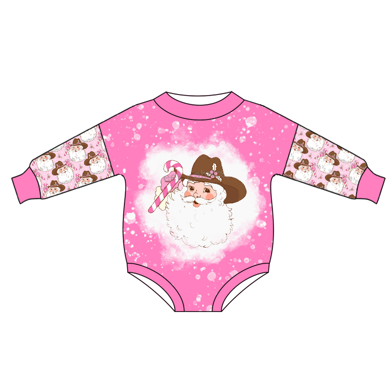 preorder LR0449 Christmas Santa Claus Pink Long Sleeves Kids Romper