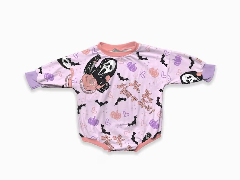 preorder LR0455 Halloween No You Hang Up First Purple Long Sleeves Kids Romper