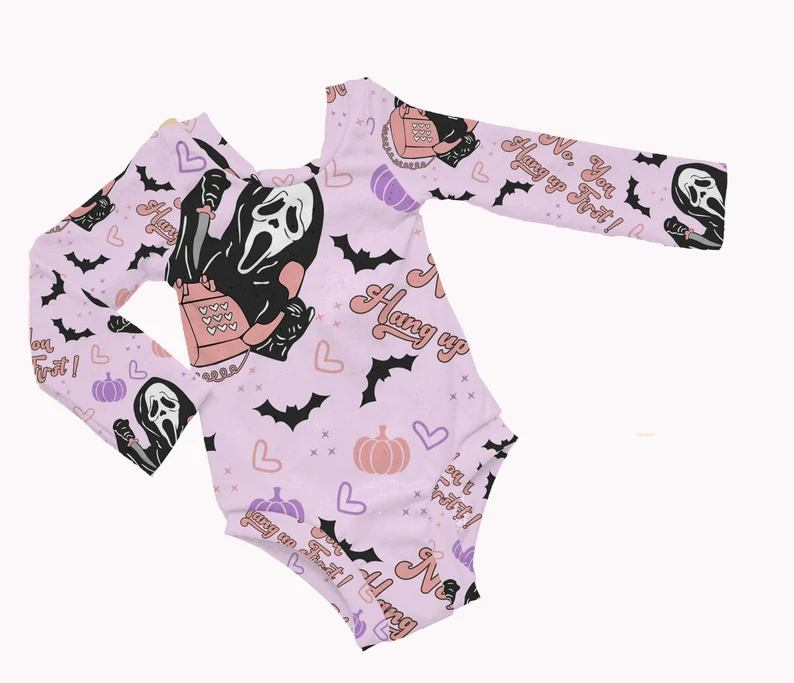 preorder LR0456 Halloween No You Hang Up First Purple Long Sleeves Kids Romper