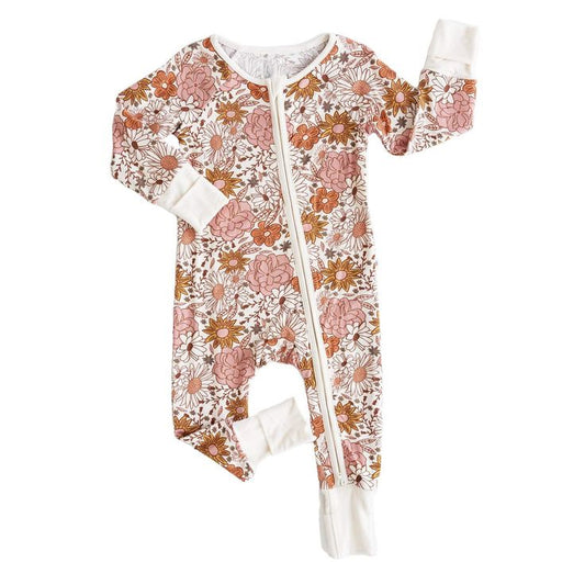 preorder LR0460 Colorful Flowers Orange Long Sleeve Kids Romper