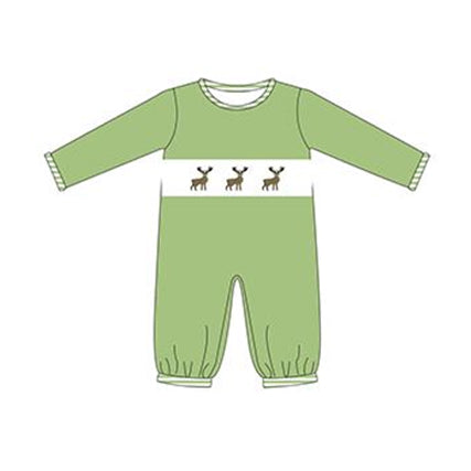 preorder LR0470 Christmas Deer Green Long Sleeve Boys Romper