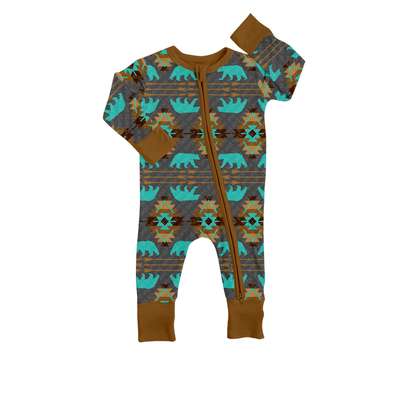 preorder LR0518 Aztec green long sleeve kids romper