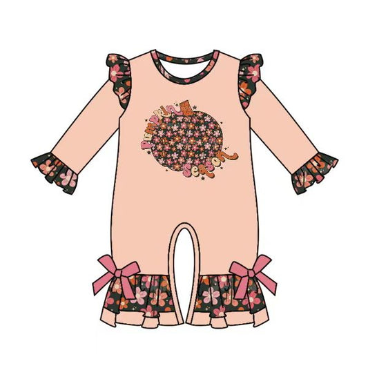 preorder LR0532 Colorful flowers pumpkin long sleeve kids romper