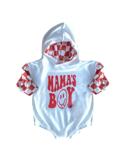 preorder LR0542 Mamas boy red plaid long sleeve hoodie kids romper