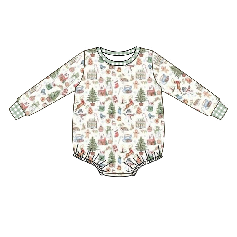 preorder LR0557 Christmas tree gingerbread man long sleeve boys romper