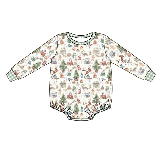 preorder LR0557 Christmas tree gingerbread man long sleeve boys romper