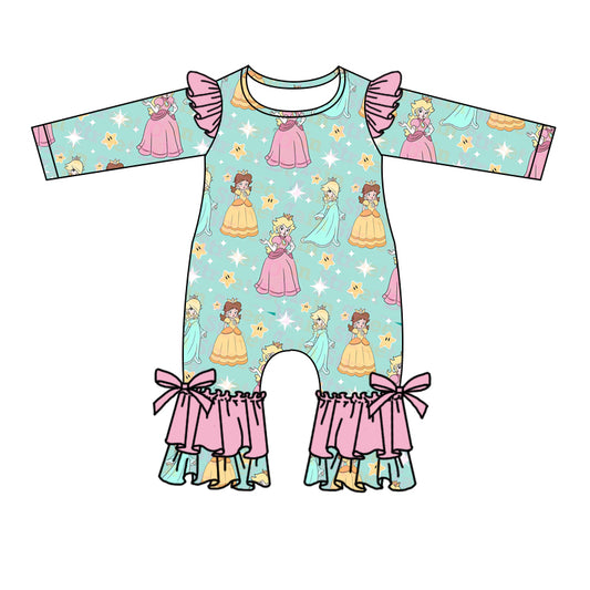 preorder LR0561 Cartoon princess green long sleeve girls romper