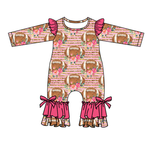 preorder LR0562 Football flowers pink long sleeve girls romper