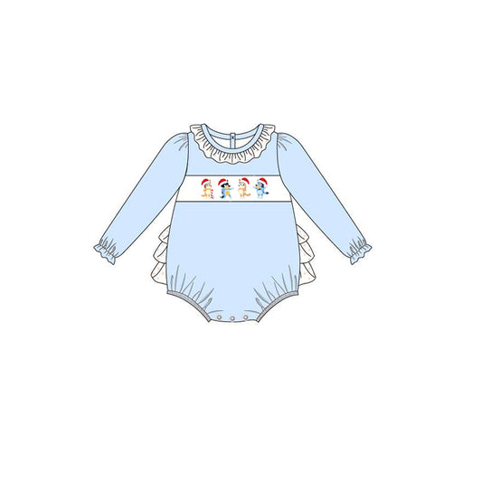 preorder LR0567 Christmas cartoon dog blue long sleeve kids romper