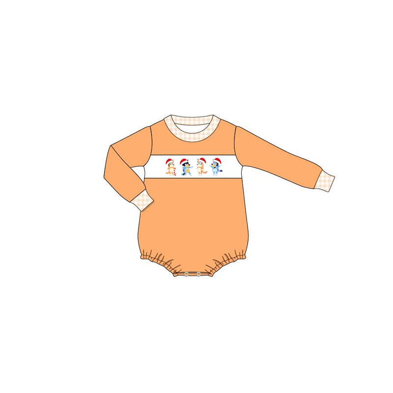 preorder LR0568 Christmas cartoon dog orange long sleeve kids romper