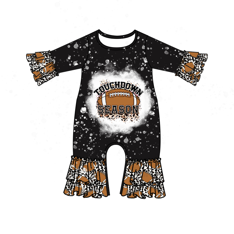 preorder LR0573 Football black long sleeve kids romper