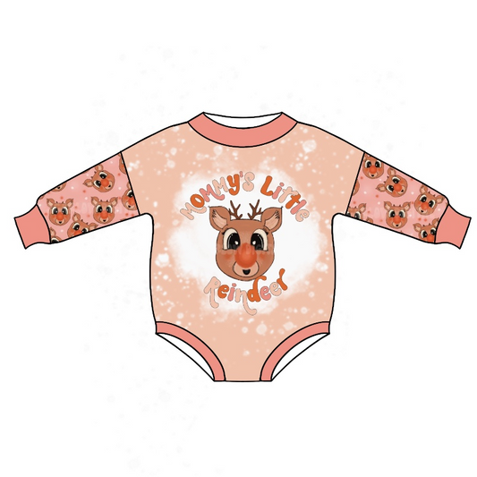 preorder LR0576 Christmas mommys little reindeer pink long sleeve kids romper