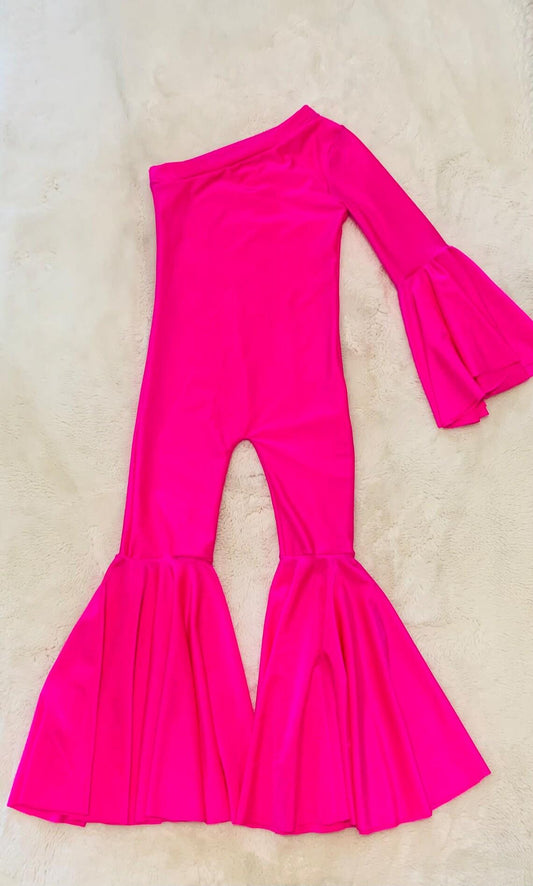 preorder LR0590 Hot pink one-sleeve girls romper