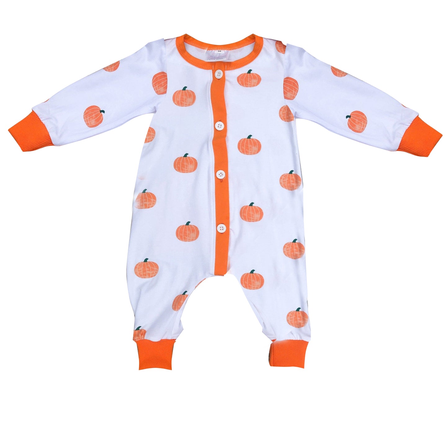 preorder LR0602 Pumpkin white milk silk long sleeve kids romper