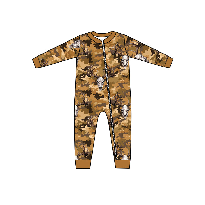 preorder LR0613 Western cow camo brown long sleeve kids romper