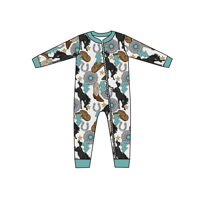 preorder LR0621 Western cactus horse long sleeve kids romper