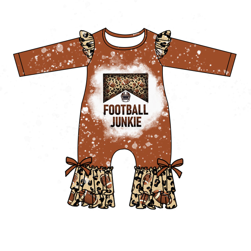 preorder LR0624 Football junkie brown long sleeve girls romper